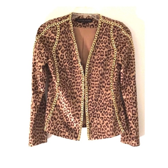 Boston Proper Leopard Print Chain Trim Blazer Jacket - Statement Piece - Picture 1 of 9